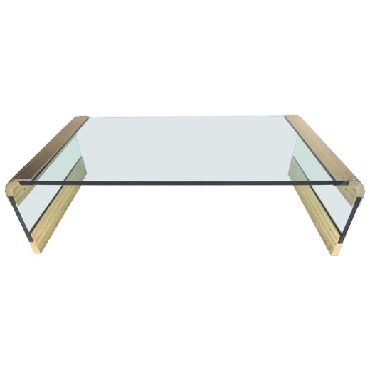 Modern Glass And Brass Waterfall Coffee Table For Sale At 1stdibs