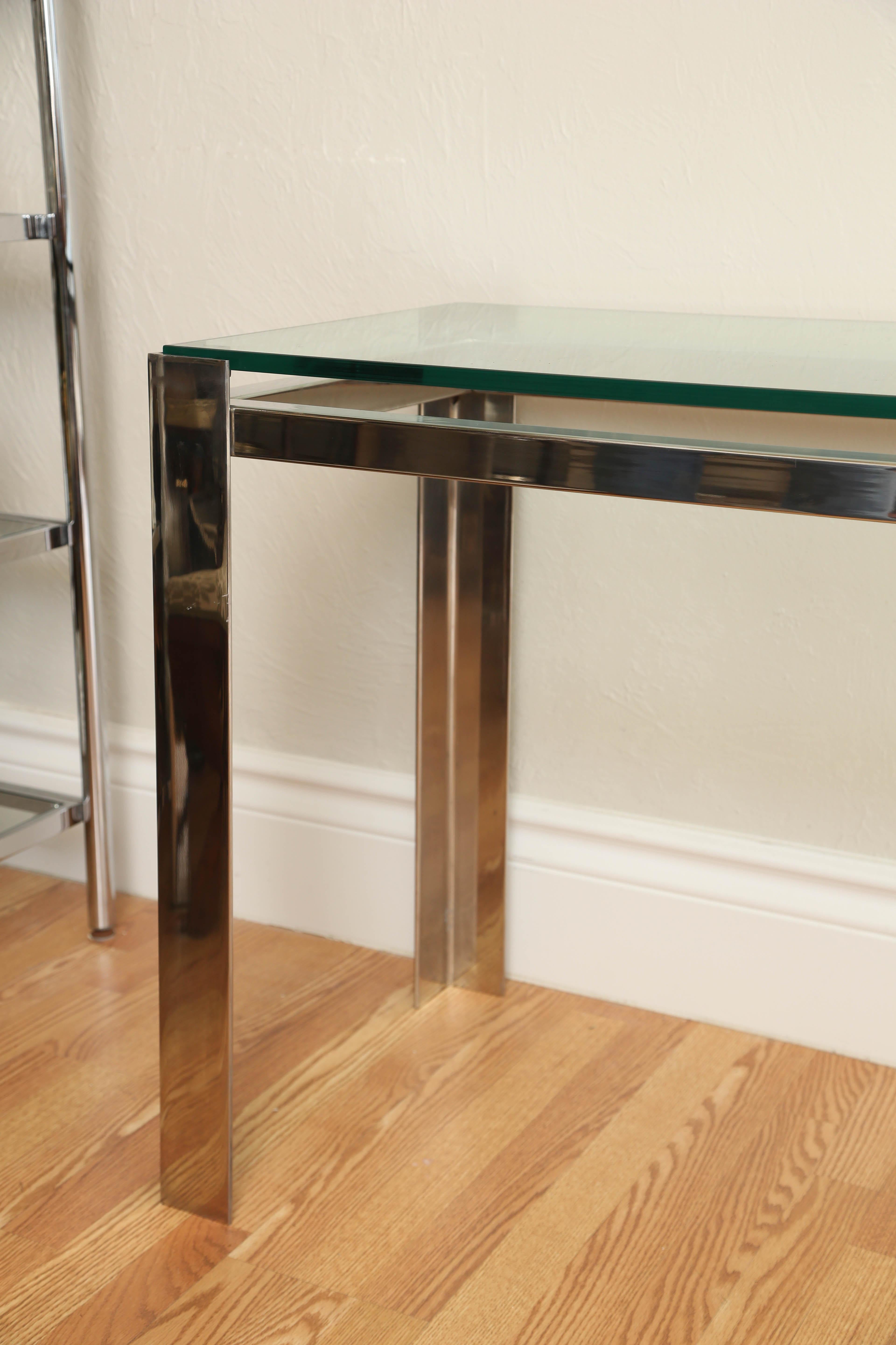 Modern Glass and Chrome Console In Good Condition In West Palm Beach, FL