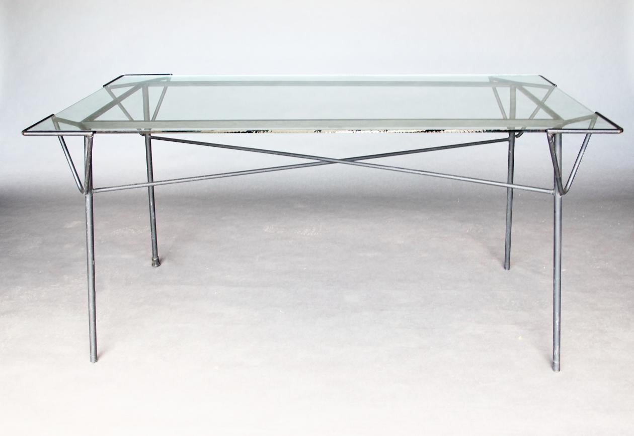 North American Modern Glass and Iron Table For Sale