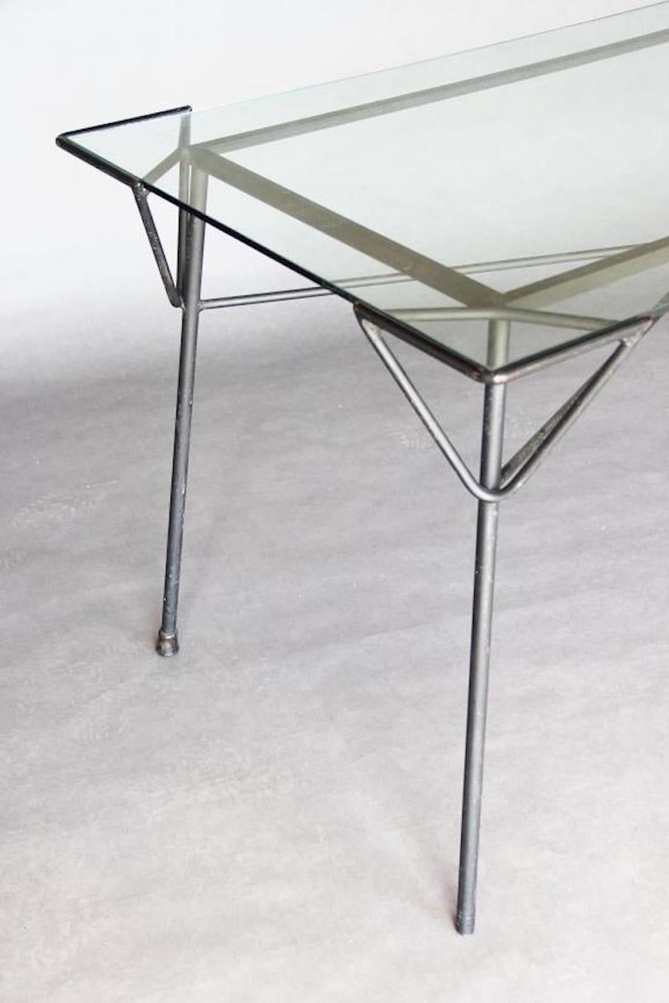 Modern Glass and Iron Table In Excellent Condition For Sale In Hudson, NY