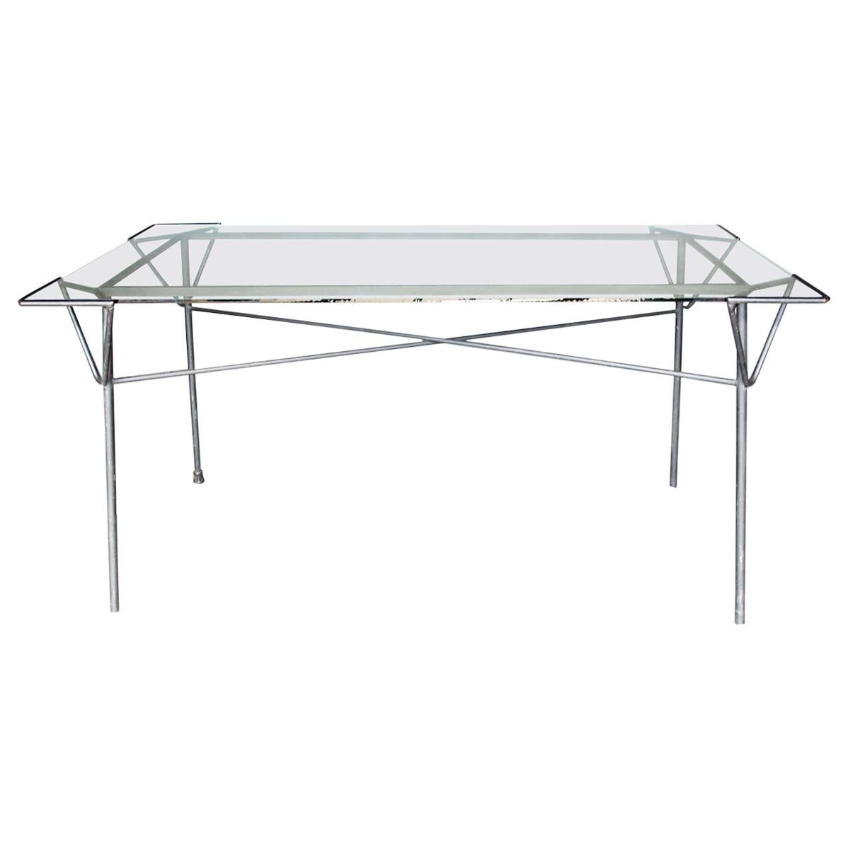 Modern Glass and Iron Table For Sale