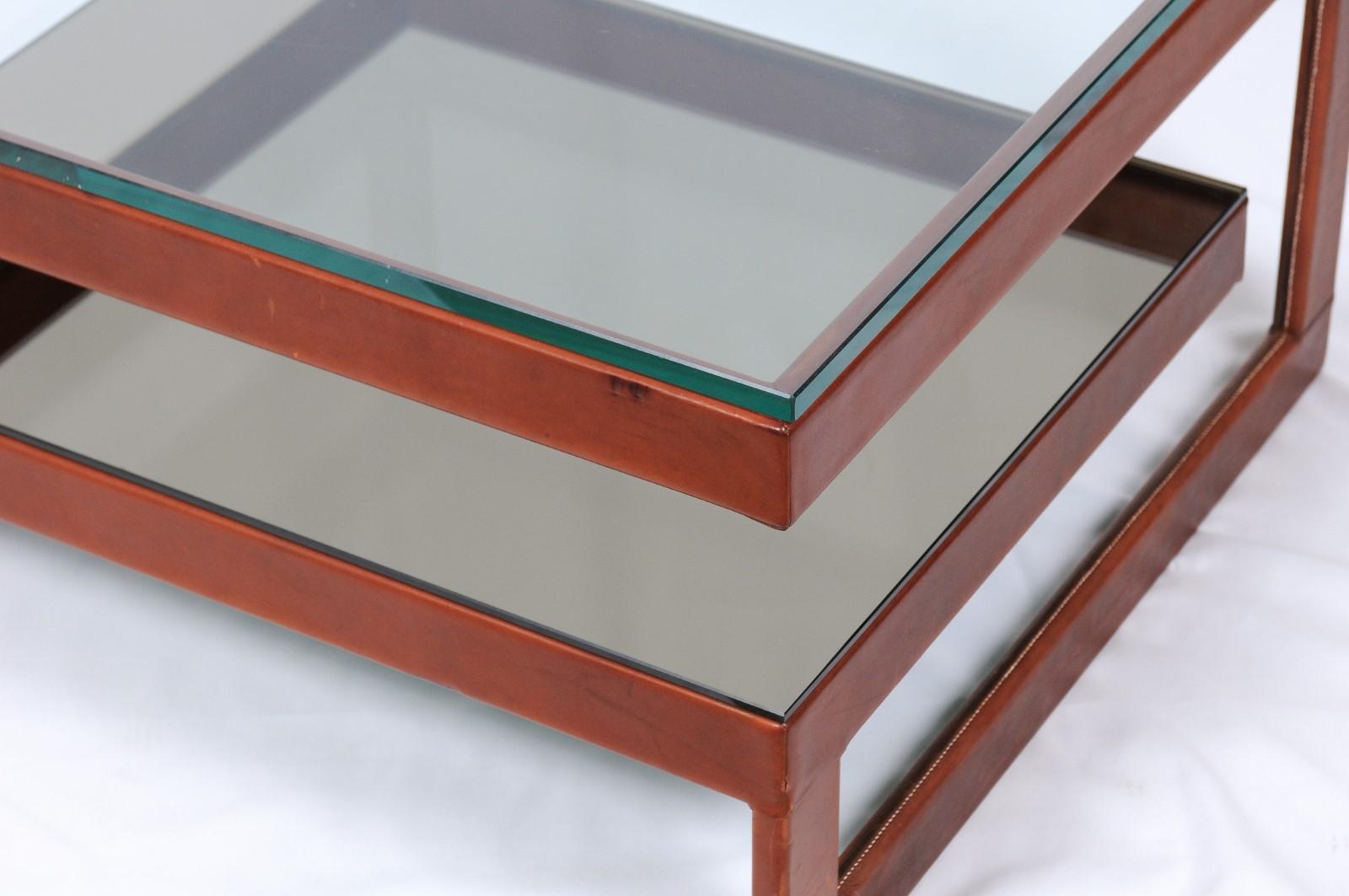 20th Century Modern Glass and Leather Coffee Table