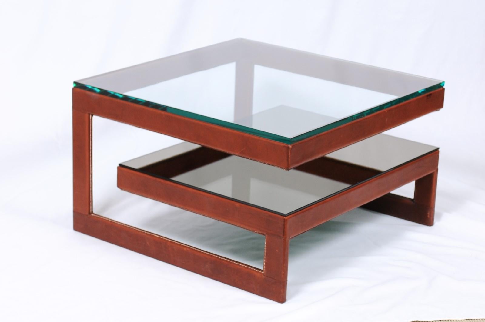 Modern Glass and Leather Coffee Table 1