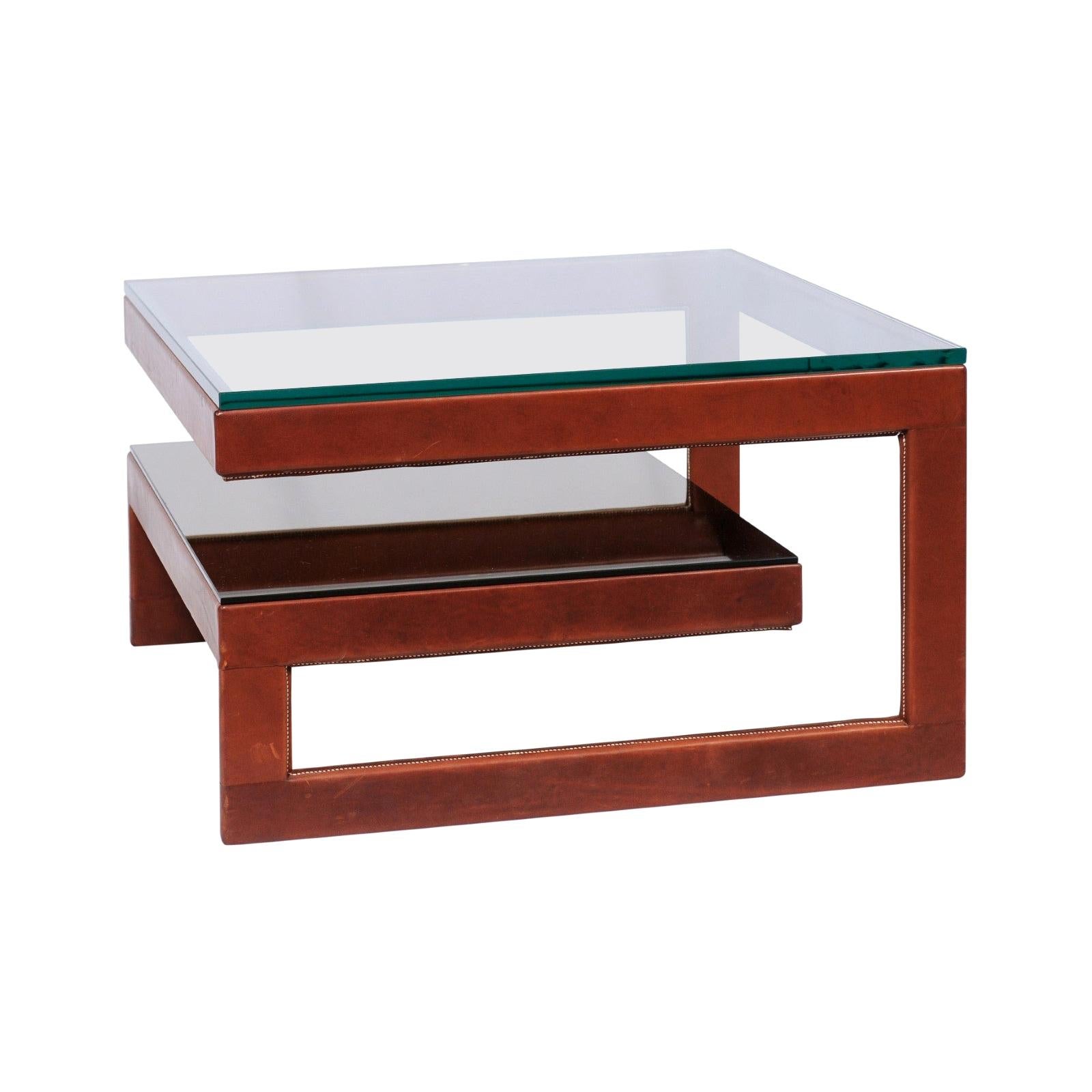 Modern Glass and Leather Coffee Table