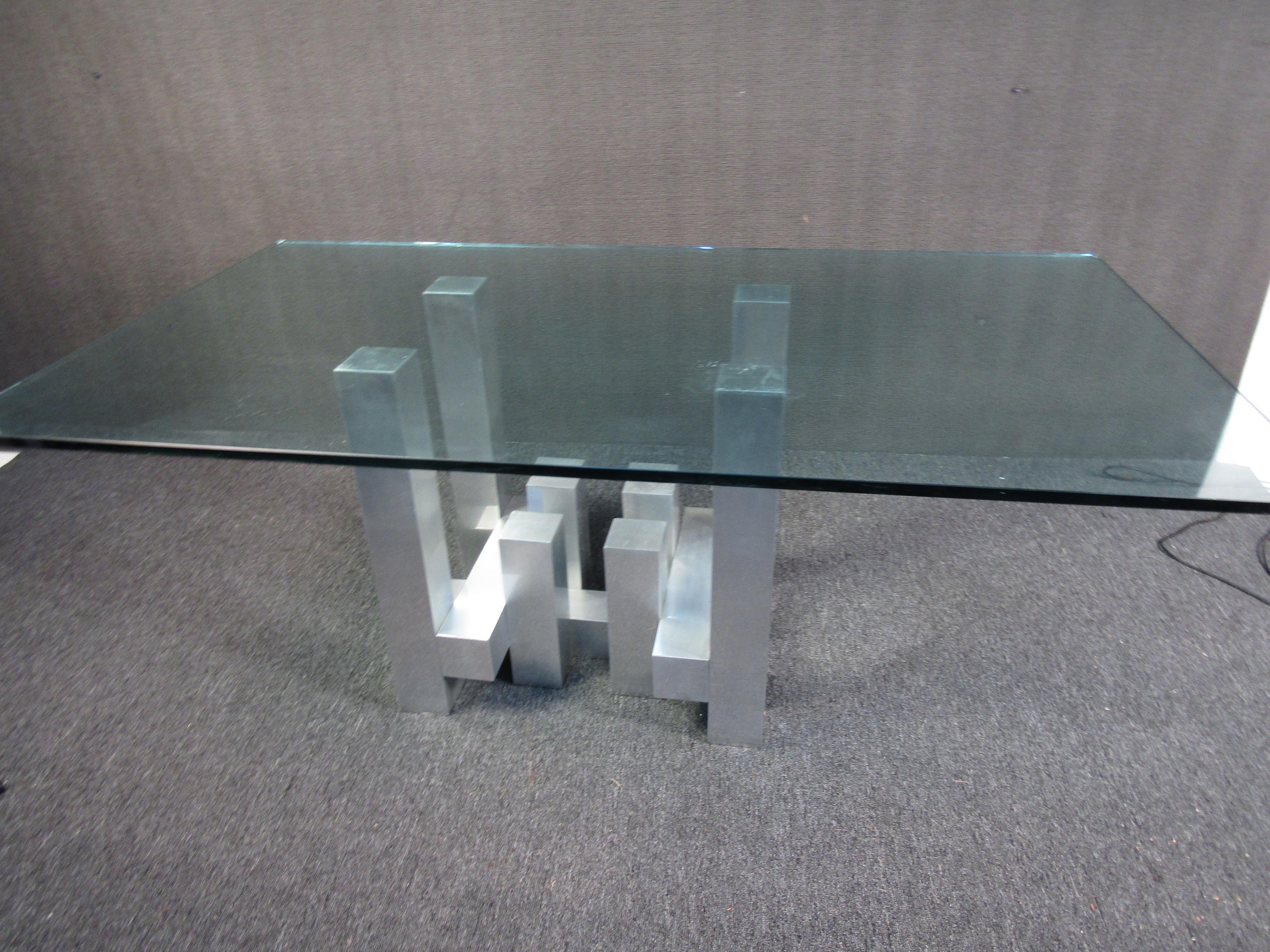 Moderne Table moderne en verre et métal dans le style de Paul Evans en vente