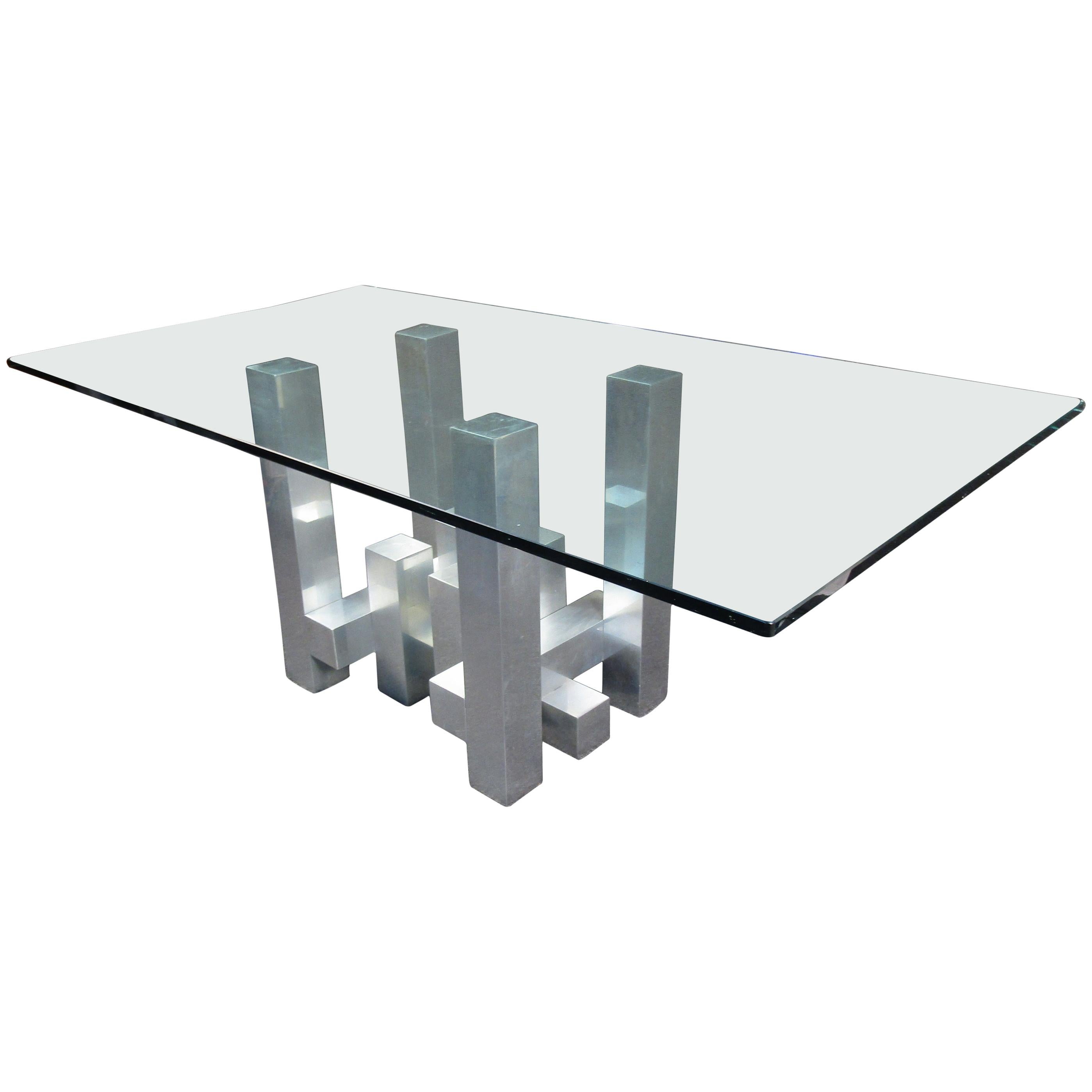 Modern Glass and Metal Table in the Style of Paul Evans