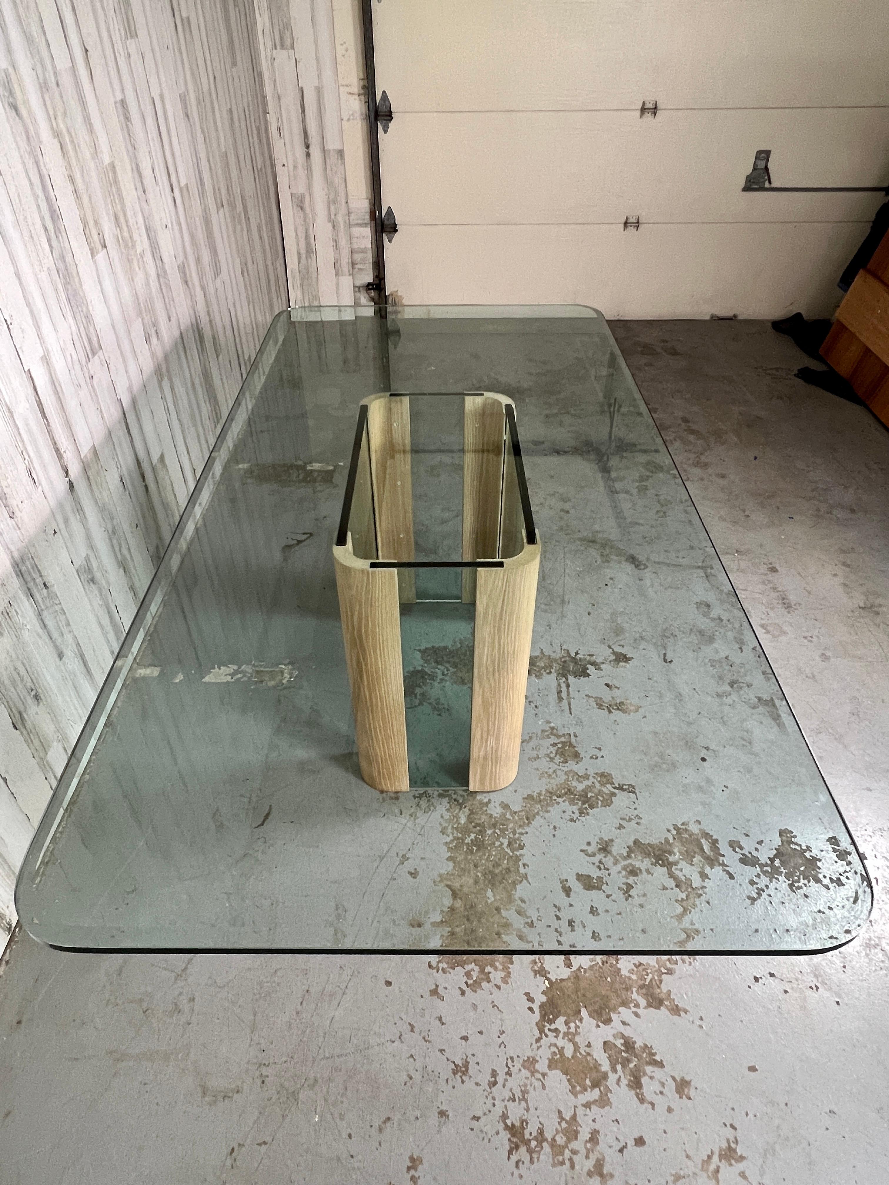 Modern Glass and Oak Dining Table For Sale 8