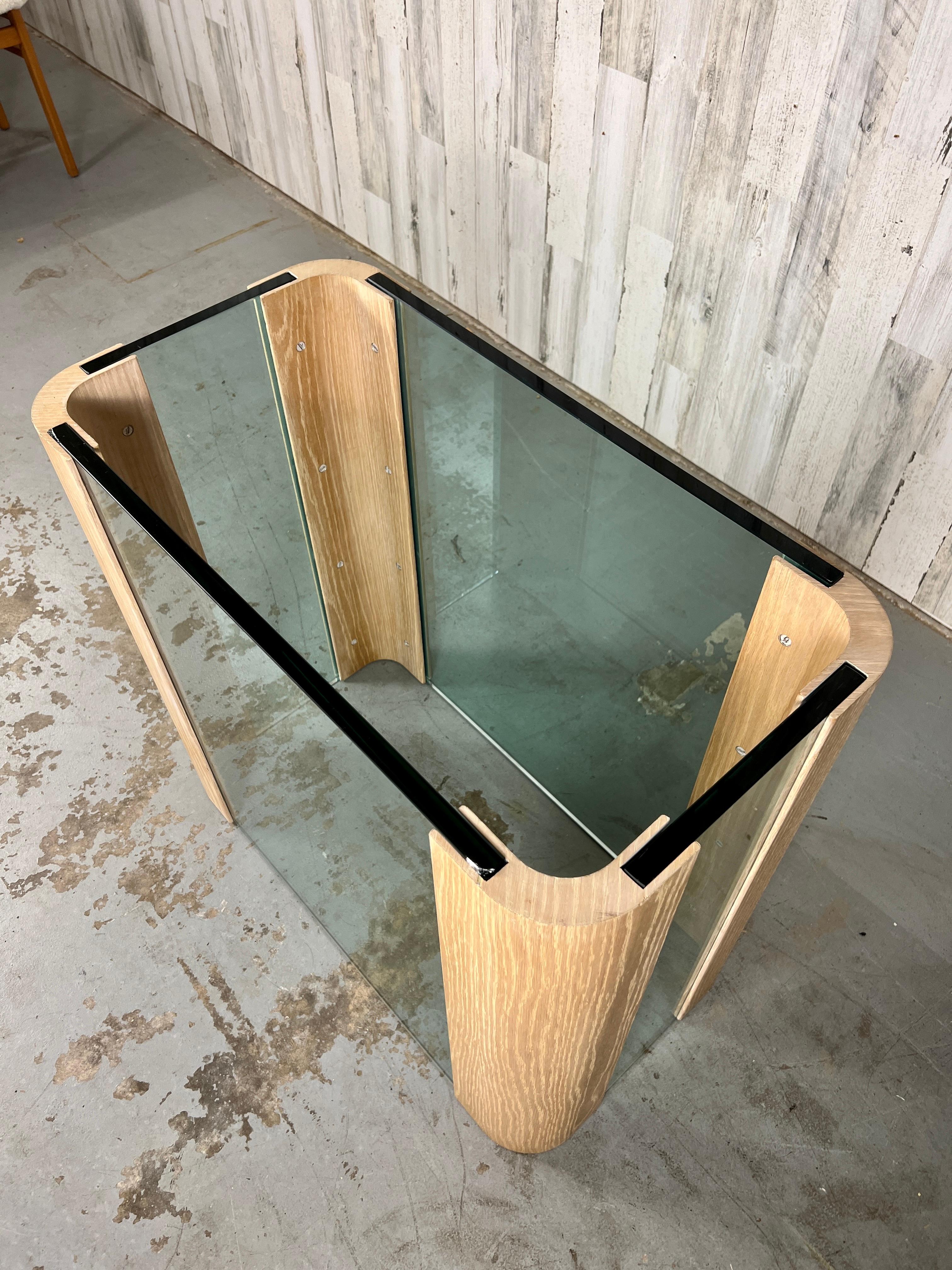 Modern Glass and Oak Dining Table For Sale 14