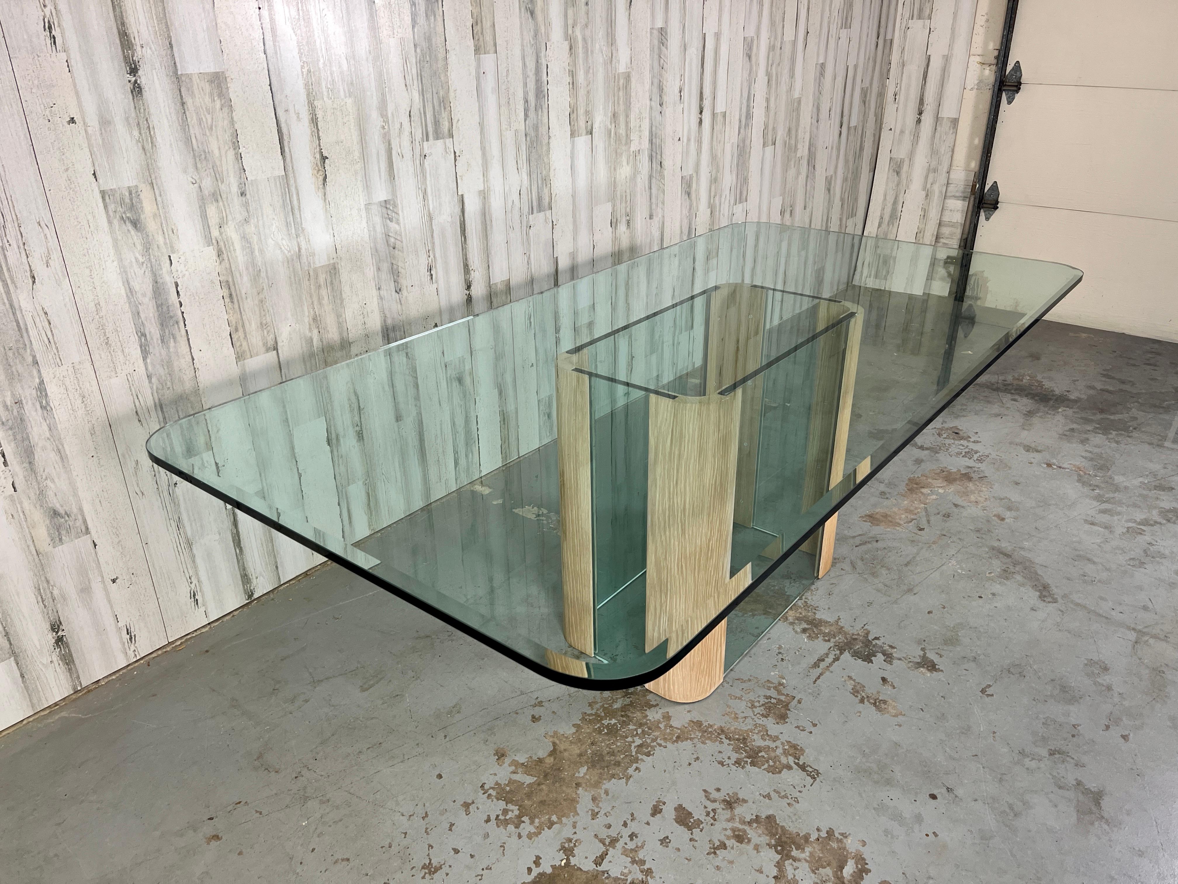North American Modern Glass and Oak Dining Table For Sale