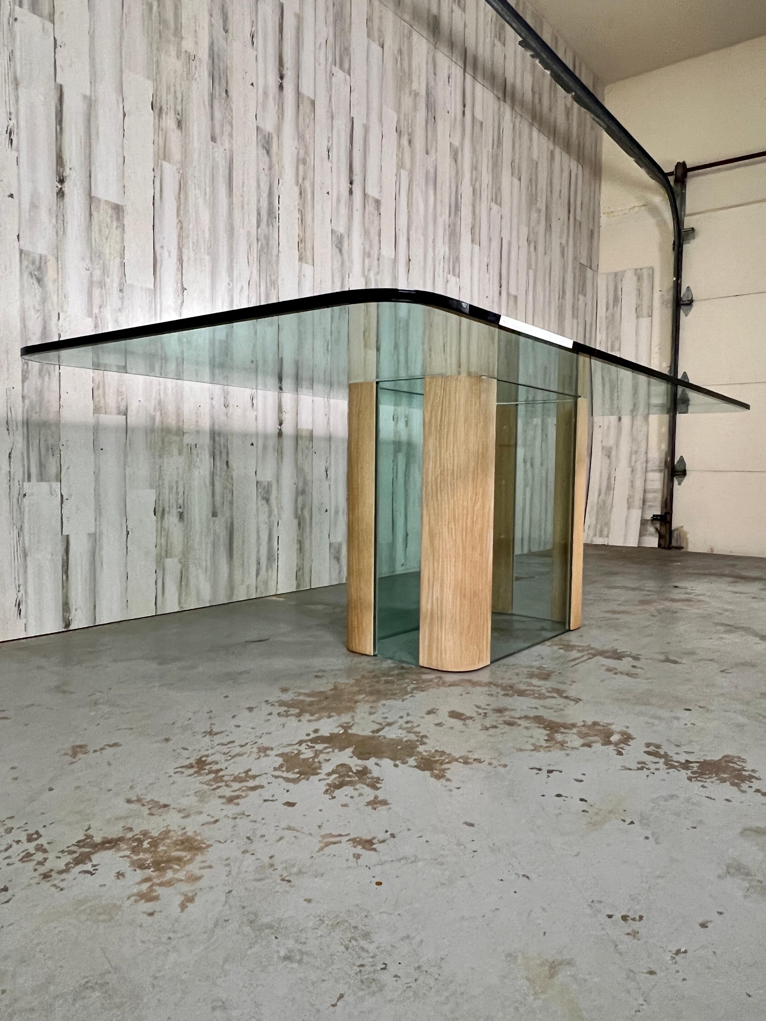 20th Century Modern Glass and Oak Dining Table For Sale