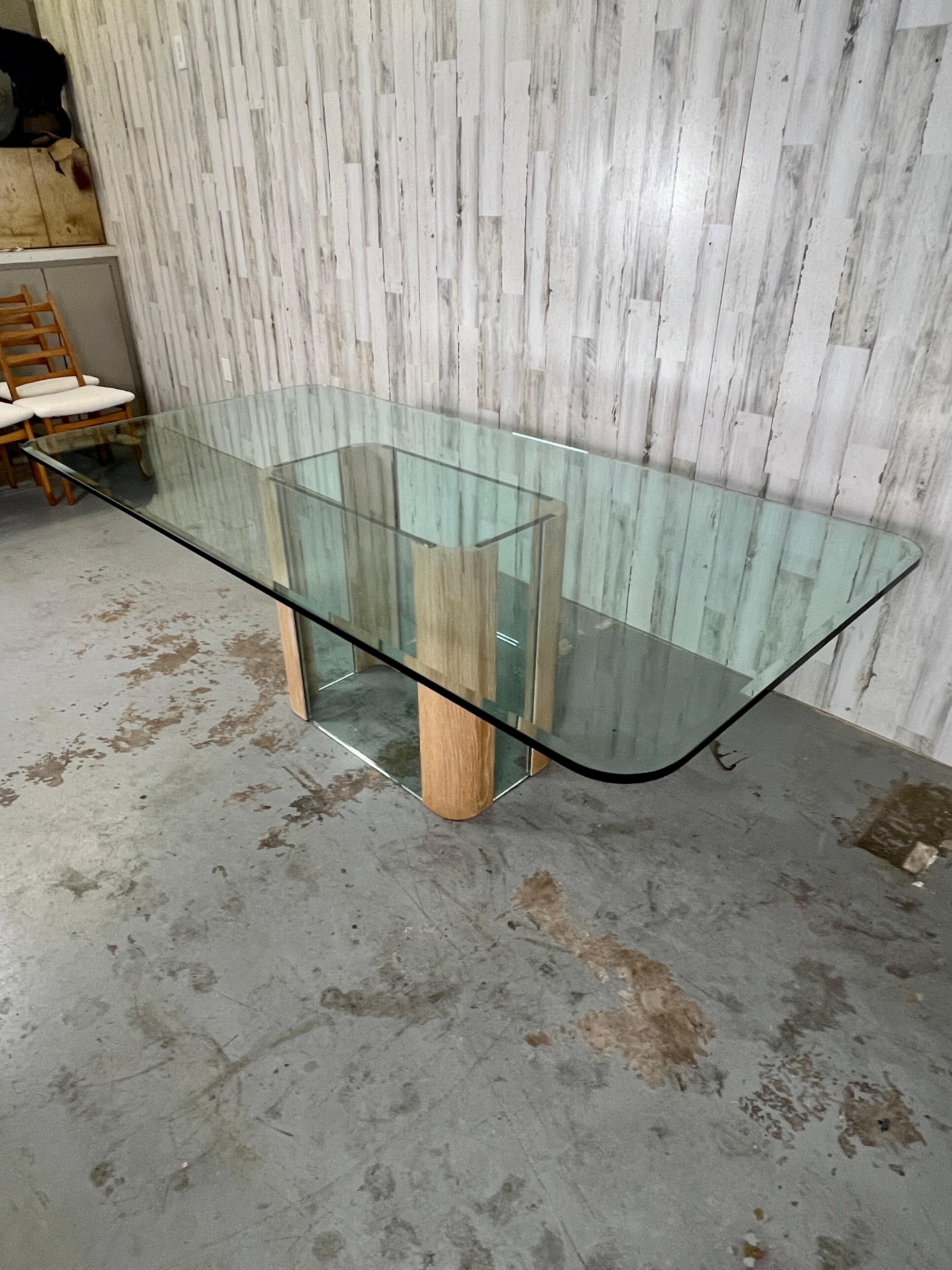 Modern Glass and Oak Dining Table For Sale 1