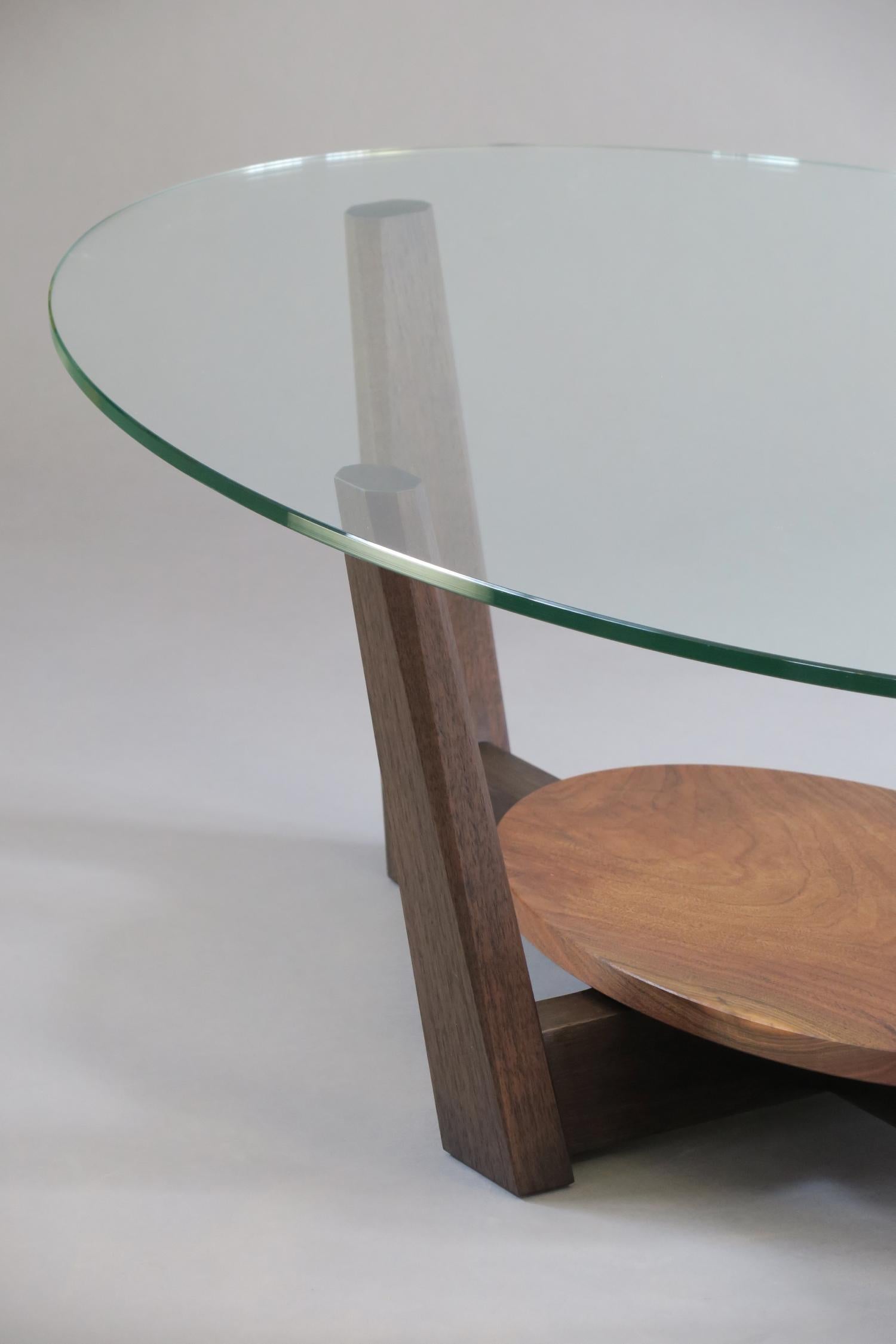Contemporary Walnut and Glass Coffee Table -Thomas Throop/ Black Creek Designs -In Stock For Sale