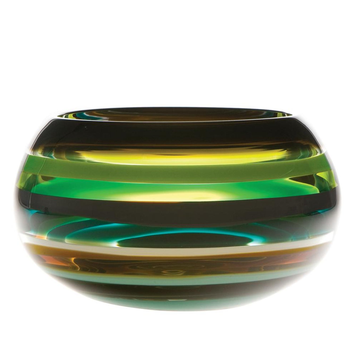 Modern Glass Bowl Jade 10 Banded Blown Glass Handmade Sculpture