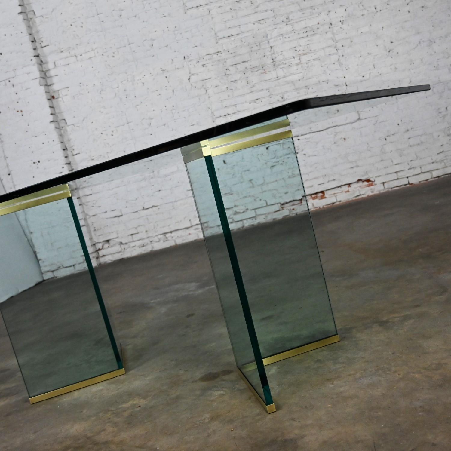 Modern Glass & Brass Double Pedestal Dining Table Attributed to Pace Collection For Sale 5