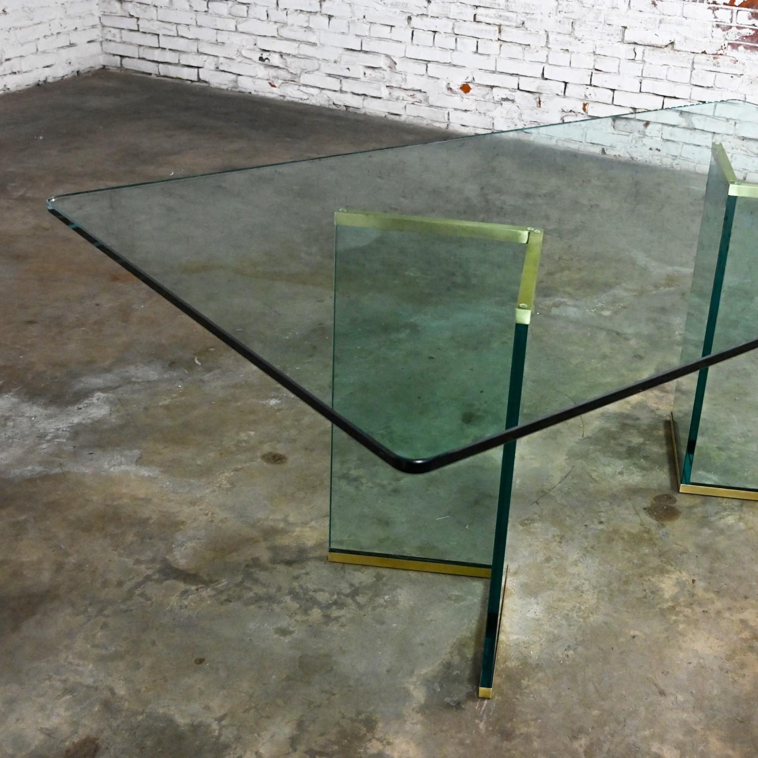 Modern Glass & Brass Double Pedestal Dining Table Attributed to Pace Collection For Sale 7