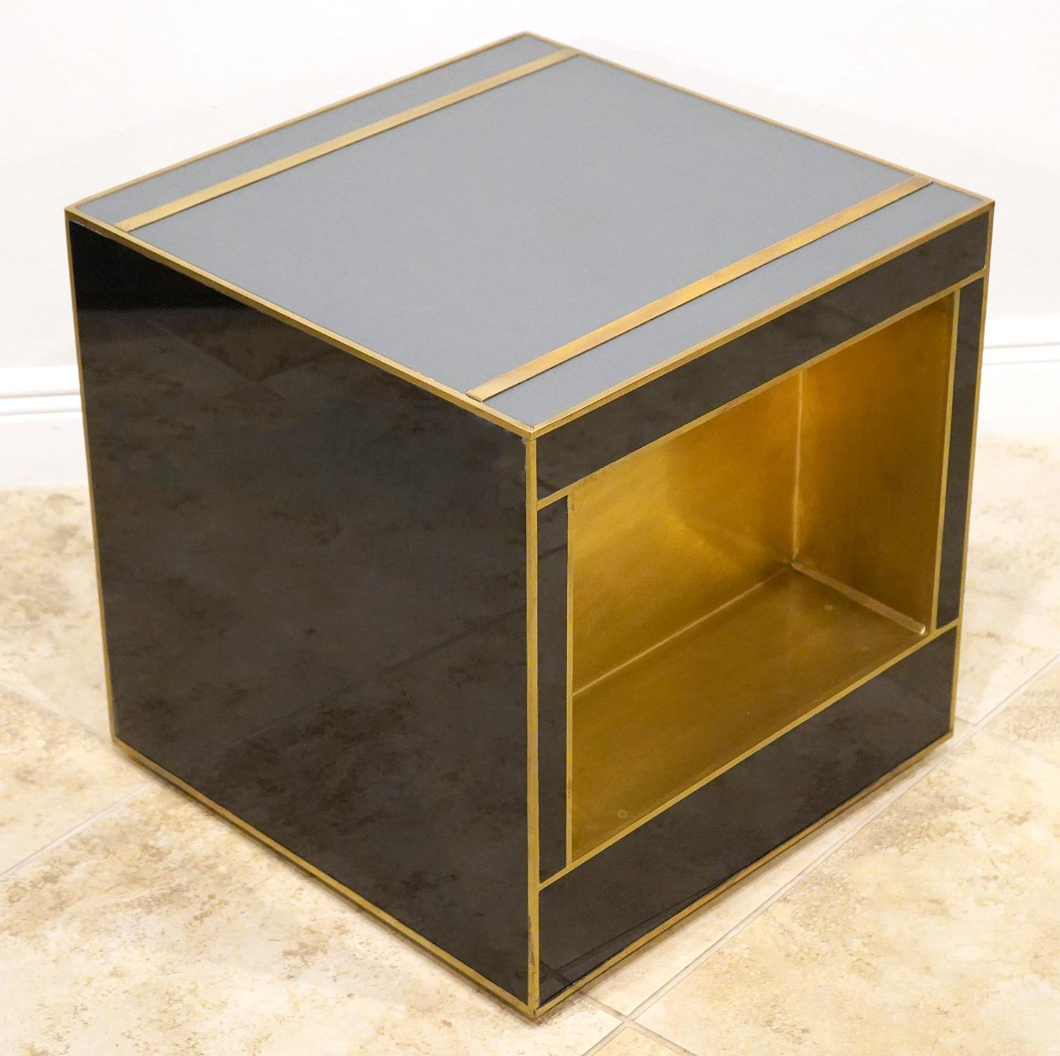 Late 20th Century Modern Glass & Brass Italian Custom Made Cube Side Table