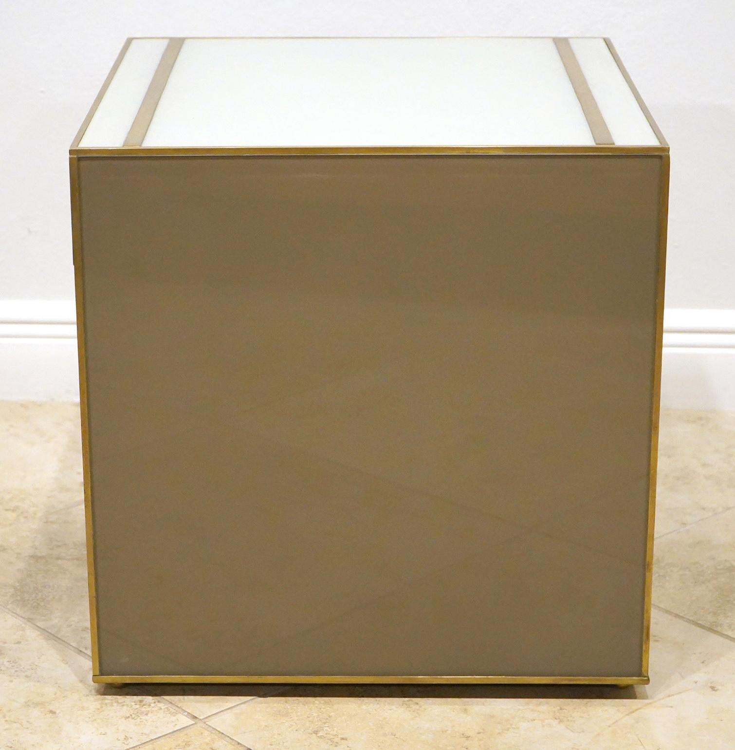 Modern Glass & Brass Italian Custom Made Cube Side Table 1