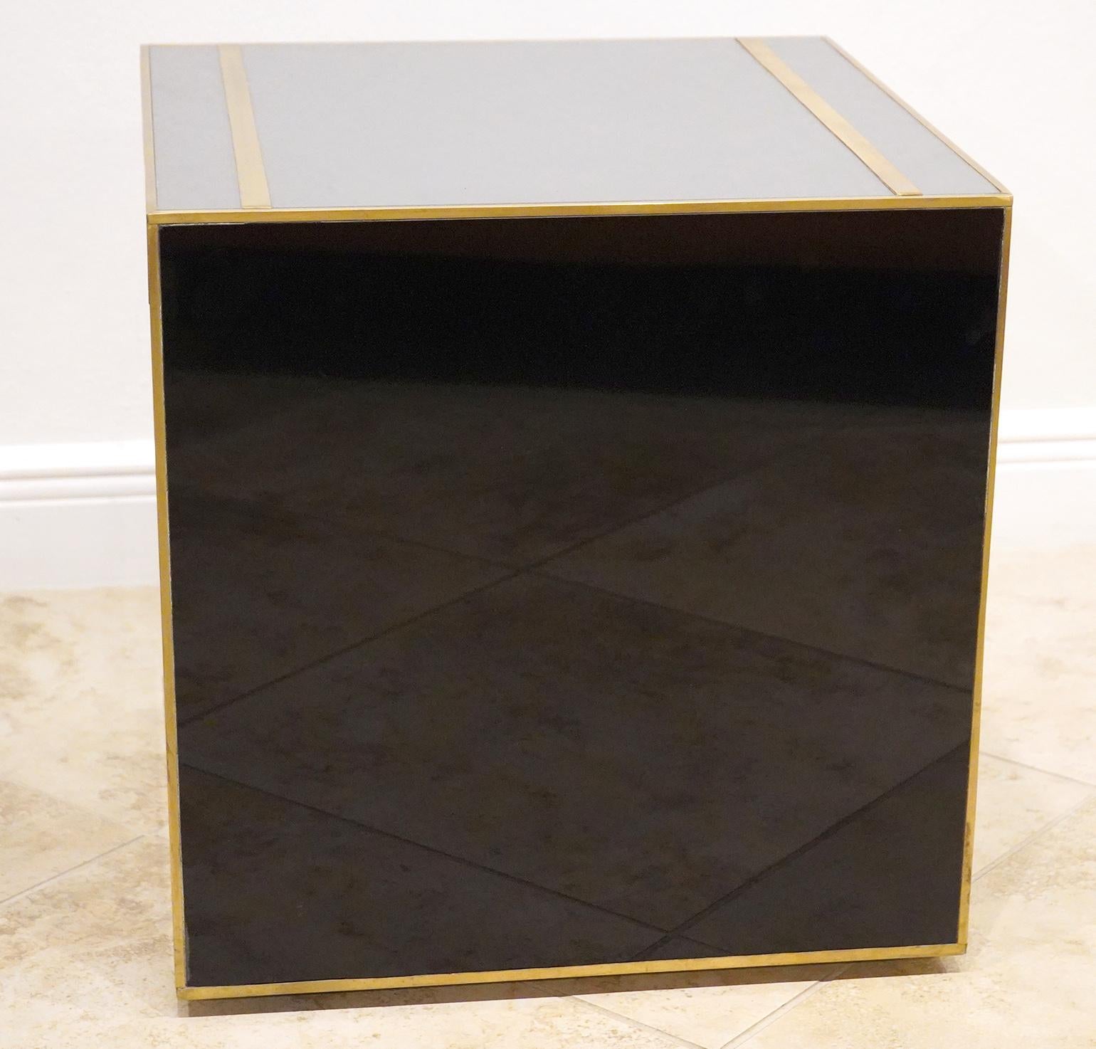 Modern Glass & Brass Italian Custom Made Cube Side Table 2