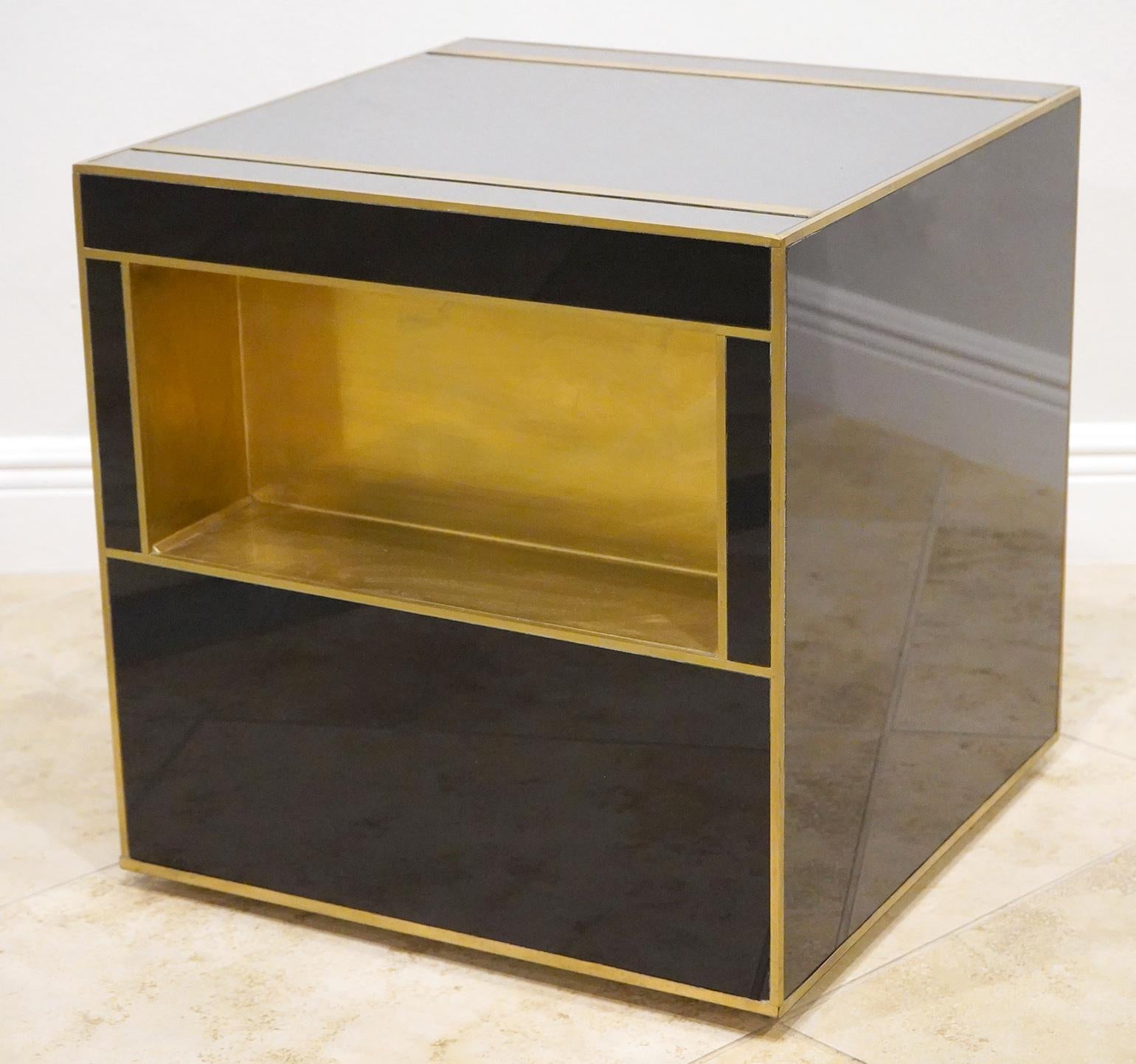 Modern Glass & Brass Italian Custom Made Cube Side Table 3