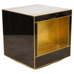 Modern Glass & Brass Italian Custom Made Cube Side Table
