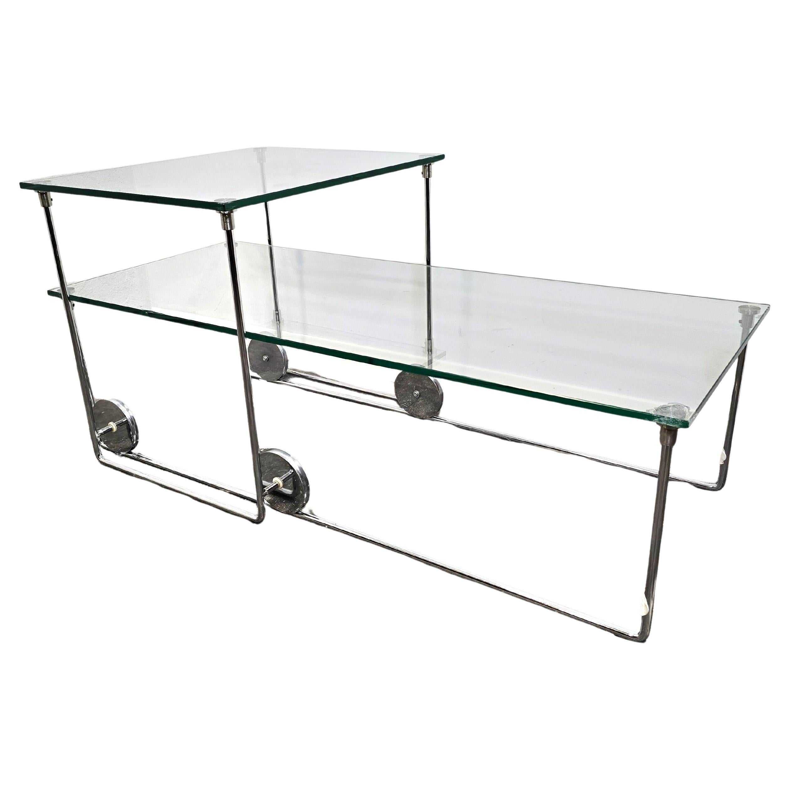 Modern Glass & Chrome Rolling Desk / Console Table