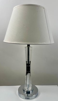 Modern Glass Column Table Lamp with Chrome Base and White Shade