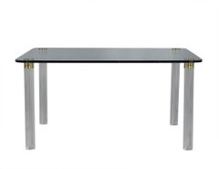 Modern Glass Dining Table on Brass Capped Lucite Legs
