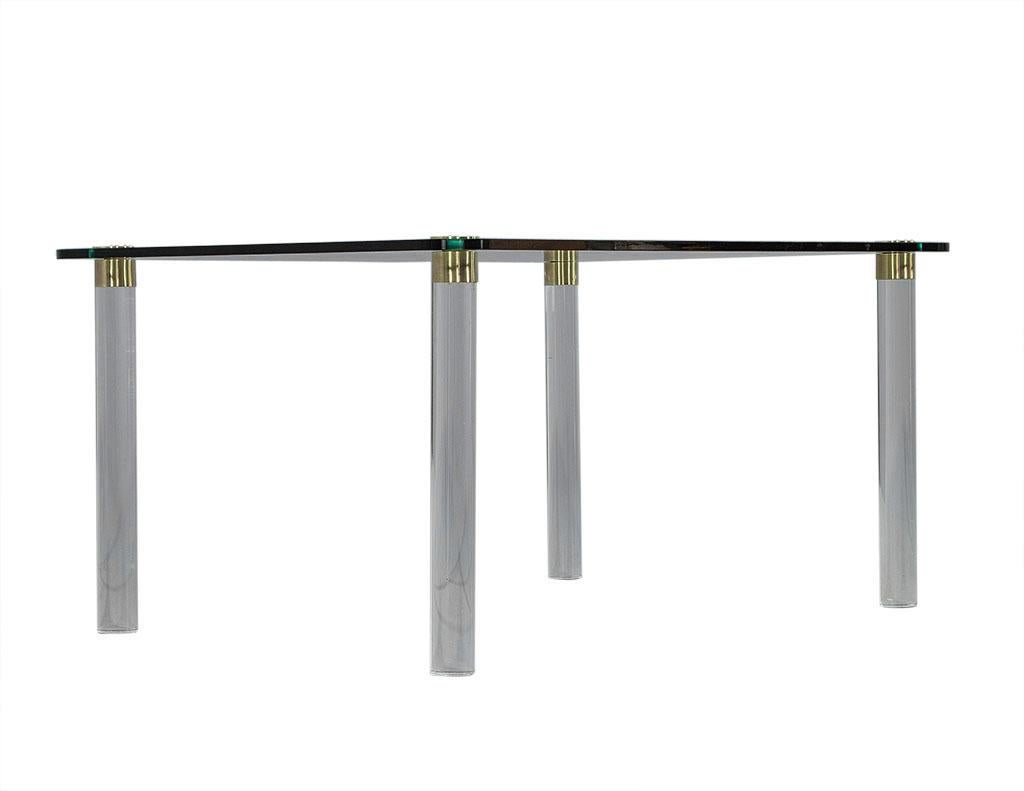 American Modern Glass Dining Table on Brass Capped Lucite Legs