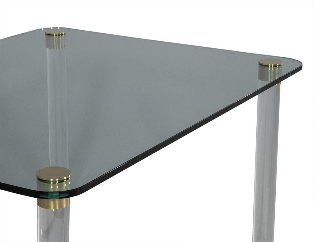 Late 20th Century Modern Glass Dining Table on Brass Capped Lucite Legs
