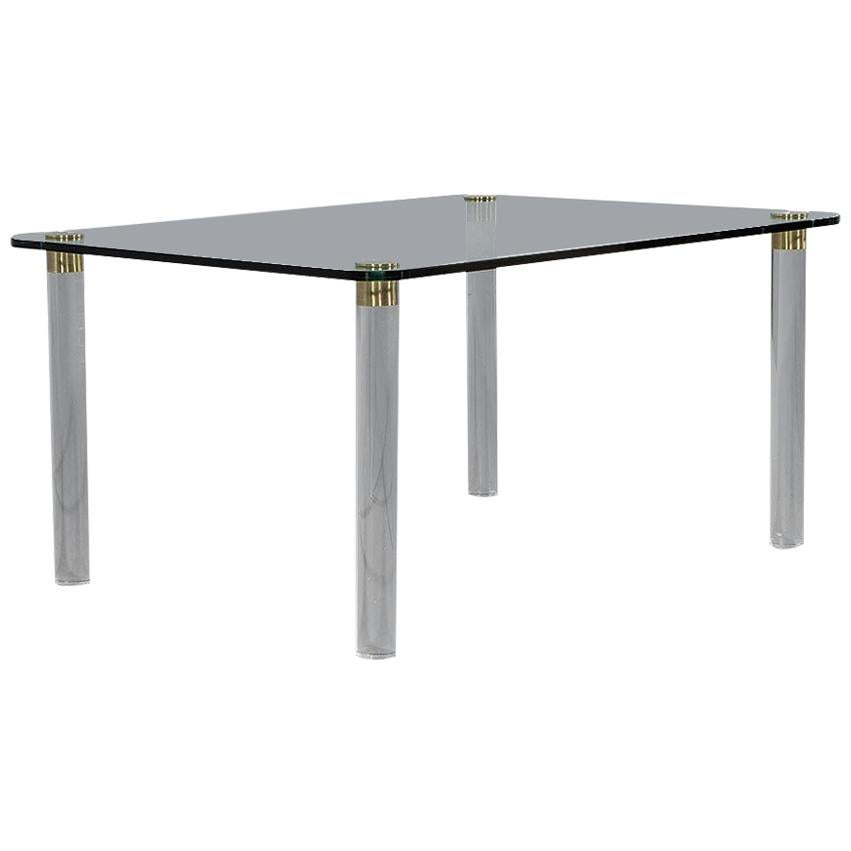 Modern Glass Dining Table on Brass Capped Lucite Legs