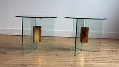 Tavolini moderni in vetro con inserti in ottone