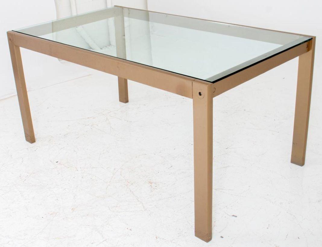 Modern Glass Inset Enamelled Frame Dining Table In Good Condition For Sale In New York, NY