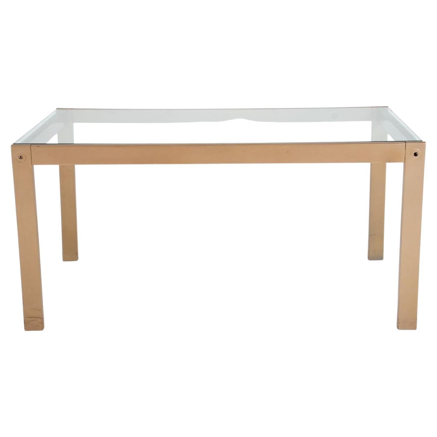 Table de salle à manger moderne avec insert en verre et cadre émaillé en vente