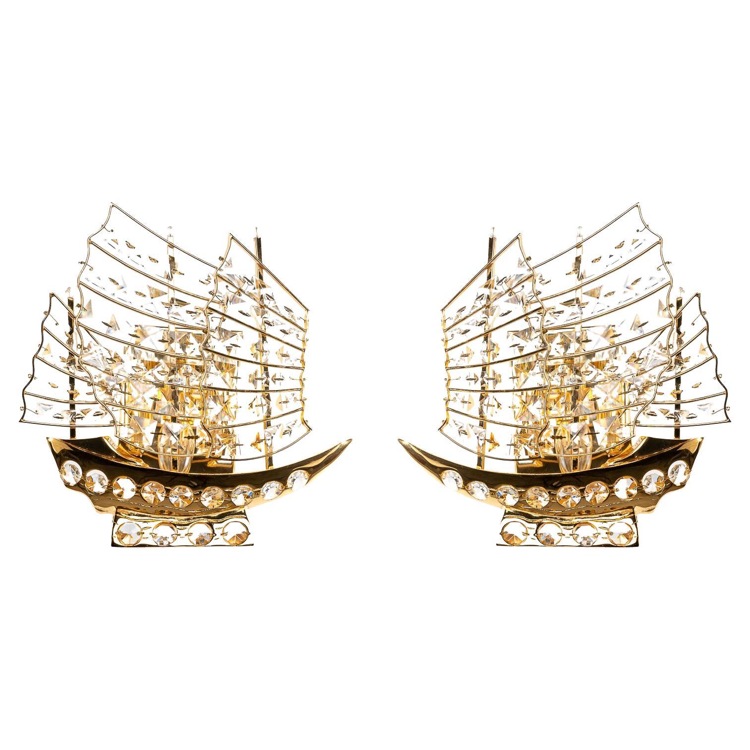 Modern Glass & Metal Chinese Junk Ship Sconces For Sale