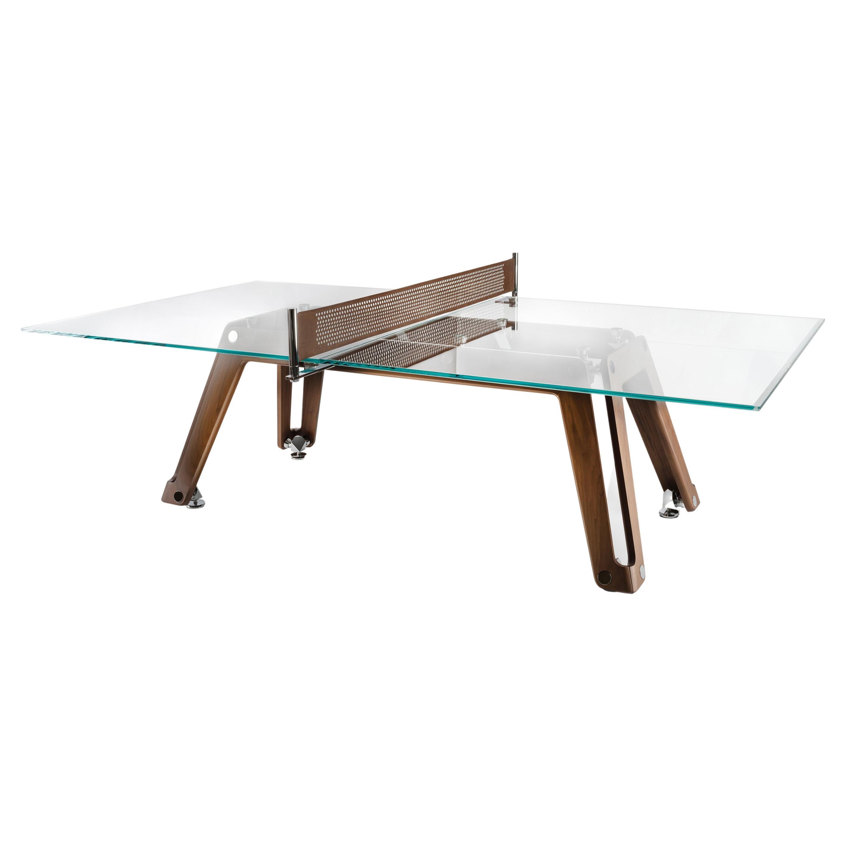 Moderner Ping Pong-Tisch aus Glas mit Untergestell aus Nussbaumholz von Impatia