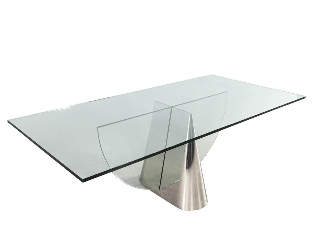 Stainless Steel Modern Glass Pinnacle Table by J. Wade Beam For Sale