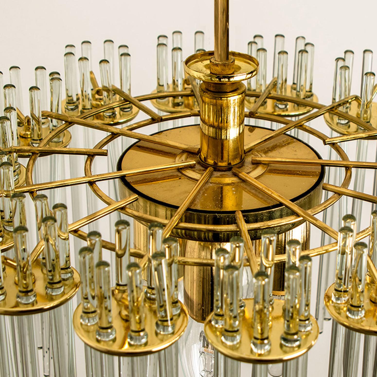 Brass Modern Glass Rod Chandelier by Sciolari for Lightolier, 1970s For Sale