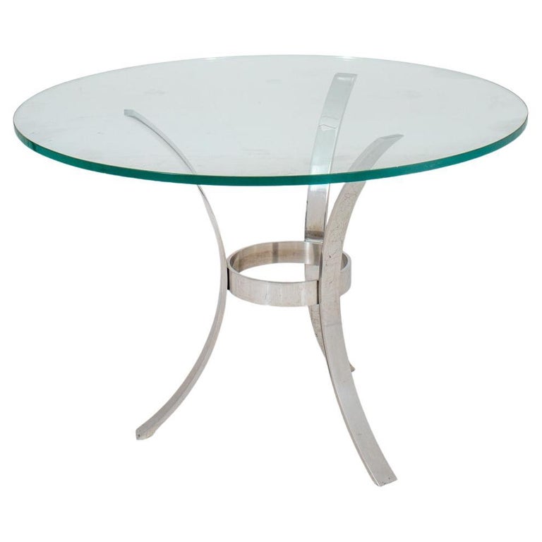 Modern Glass Round Dining Table with Chrome Base at 1stDibs