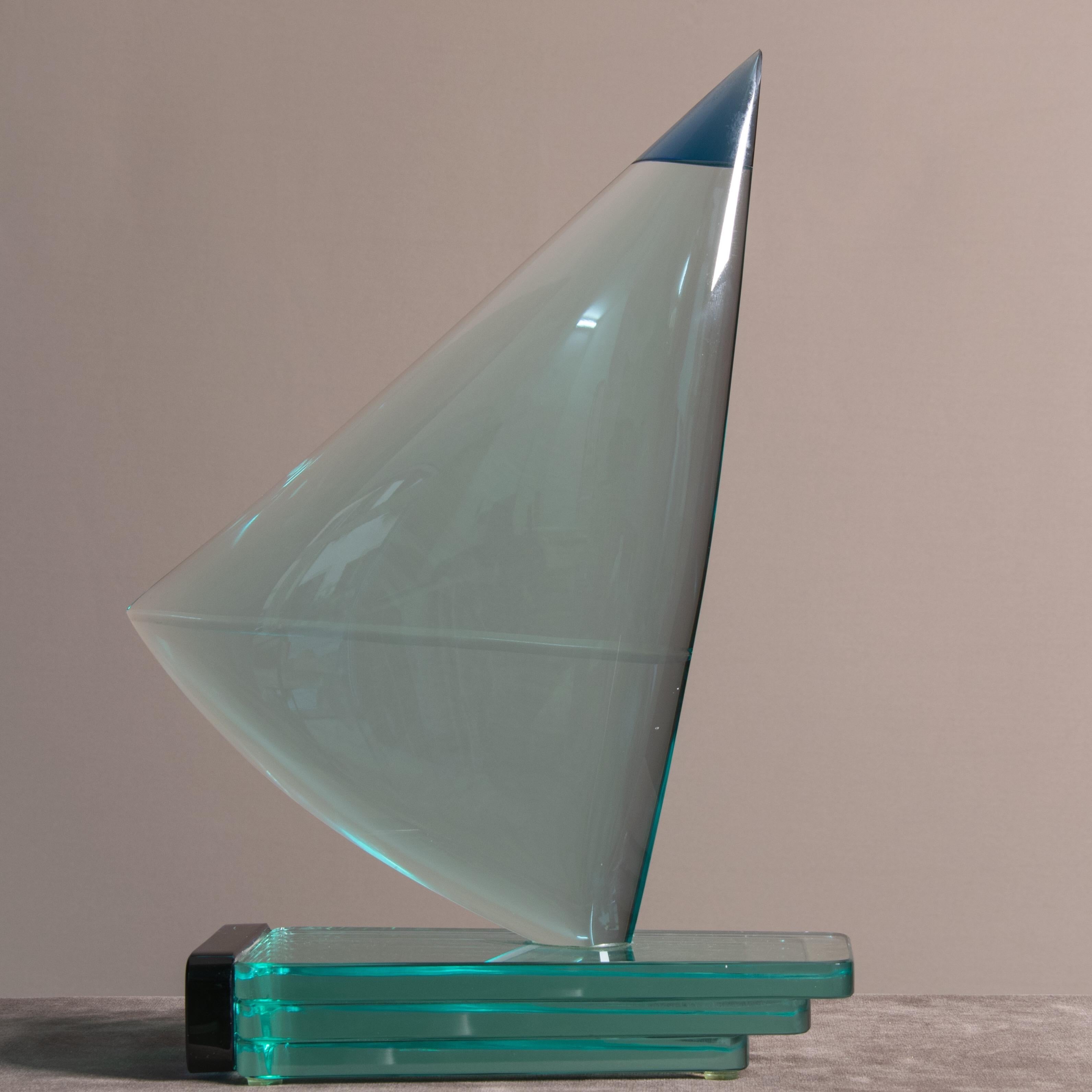 Italian Modern Glass Sailboat Sculpture Signed Giorgio Berlini
