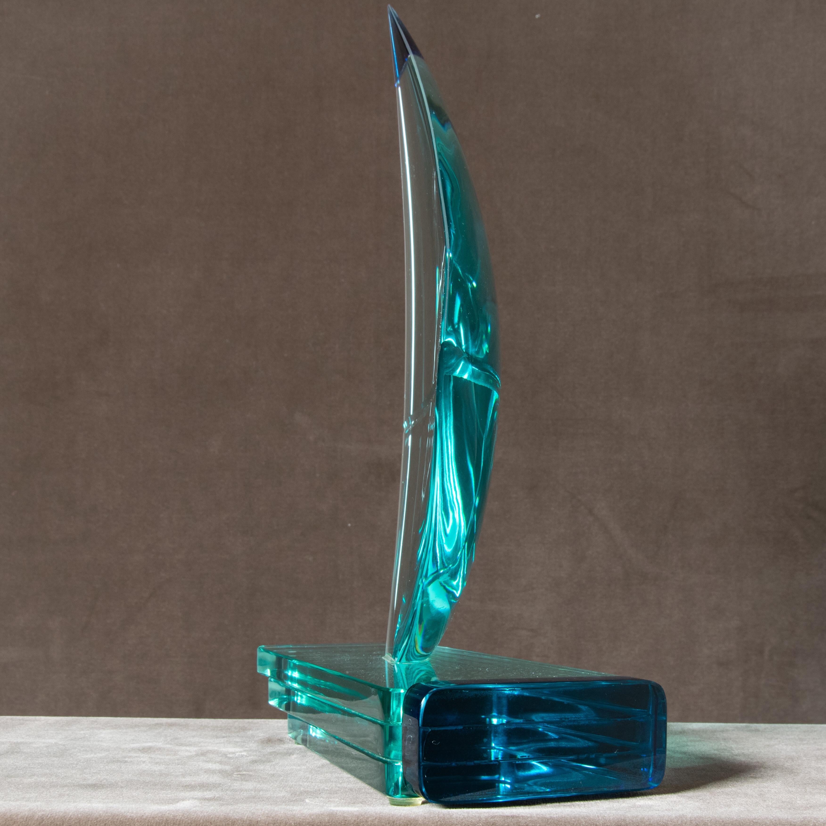 Hammered Modern Glass Sailboat Sculpture Signed Giorgio Berlini