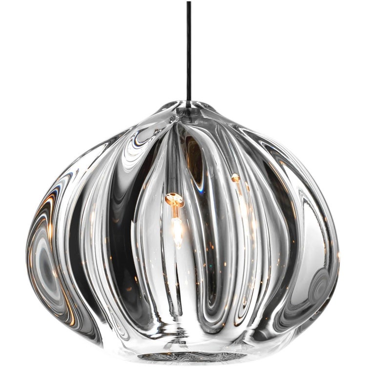Small Clear Urchin Pendant Light, Hand Blown Glass - Made to Order For Sale