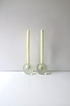 Glass Sphere Candlesticks Holders, Pair