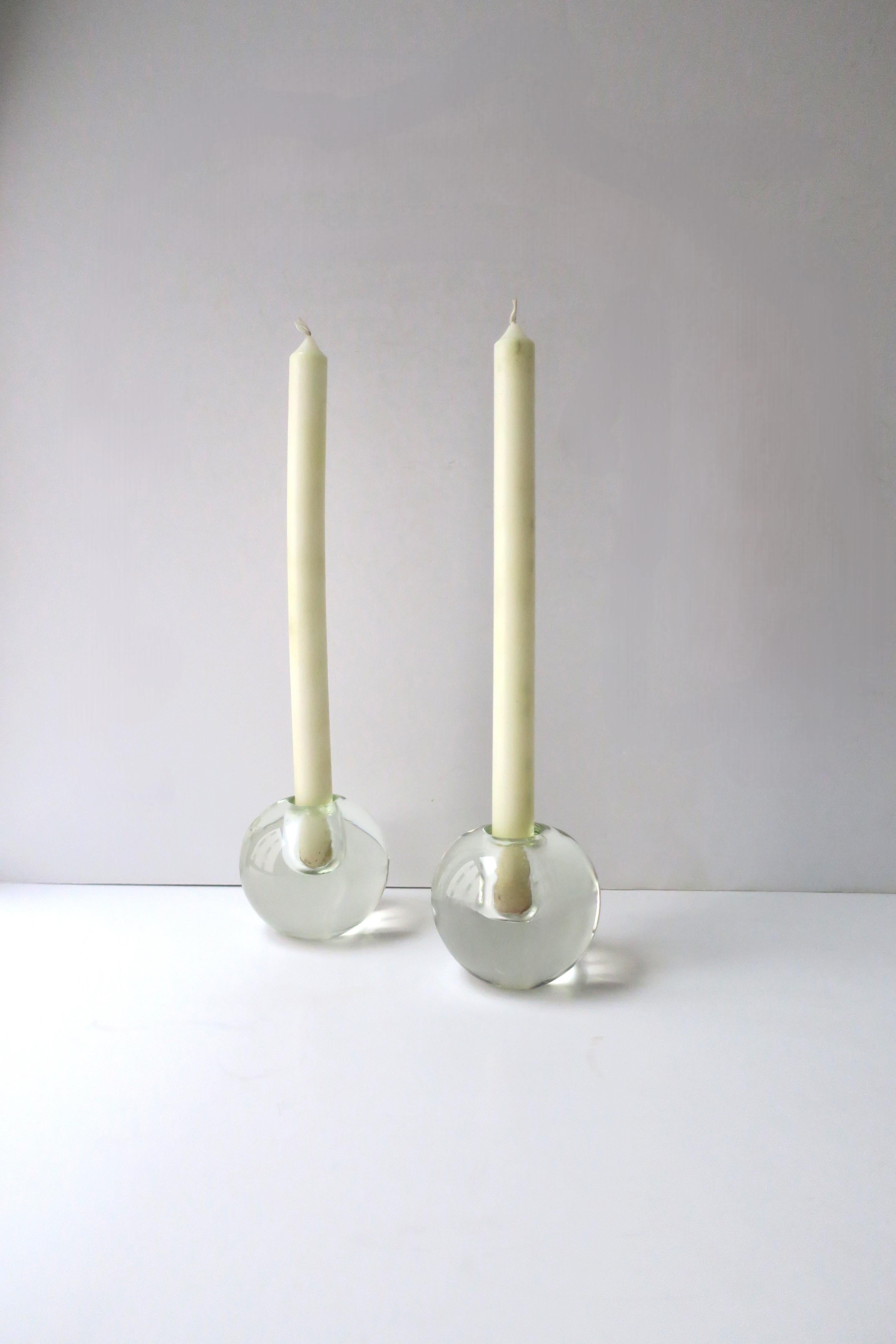 20th Century Modern Glass Sphere Candlesticks Holders, Pair For Sale