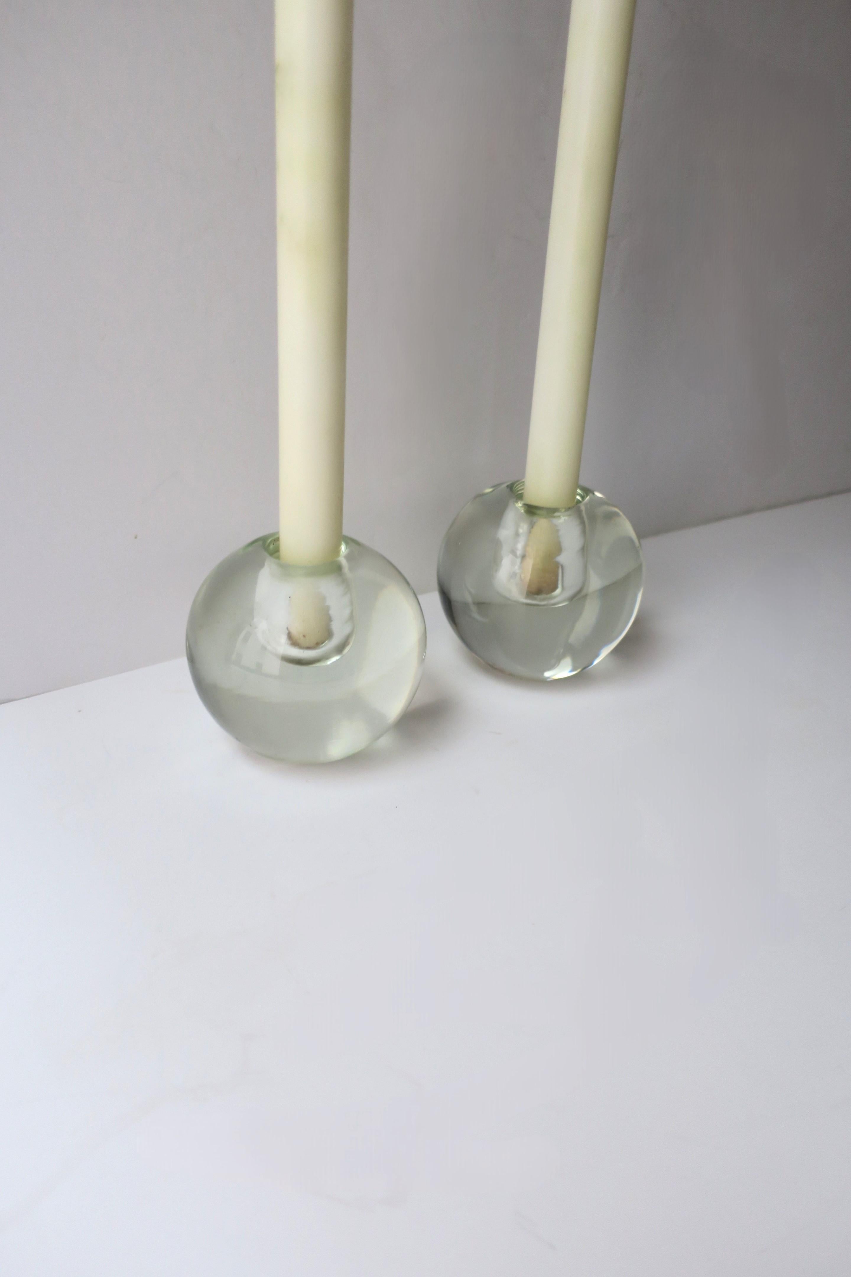 Modern Glass Sphere Candlesticks Holders, Pair For Sale 1