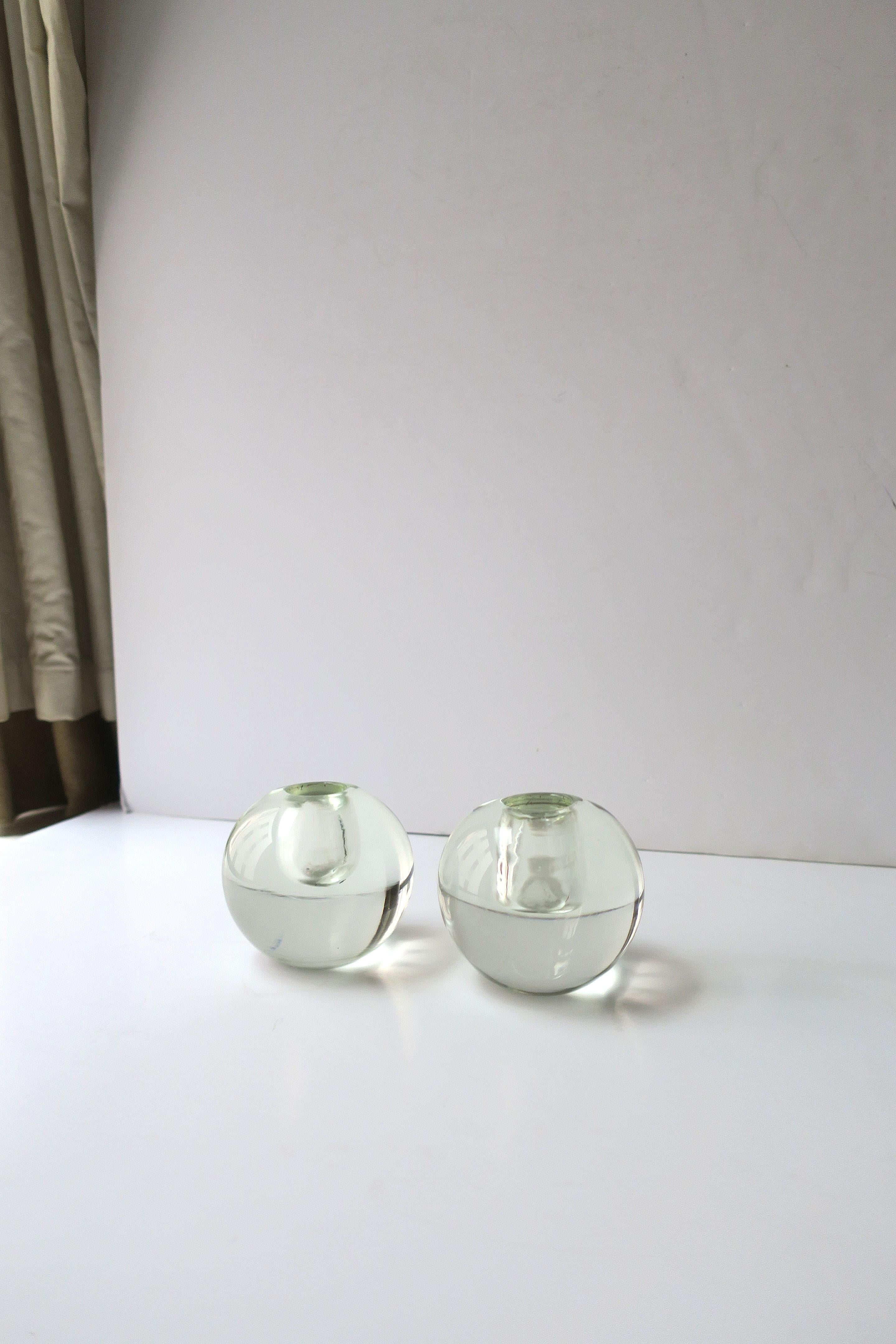20th Century Glass Sphere Candlesticks Holders, Pair For Sale