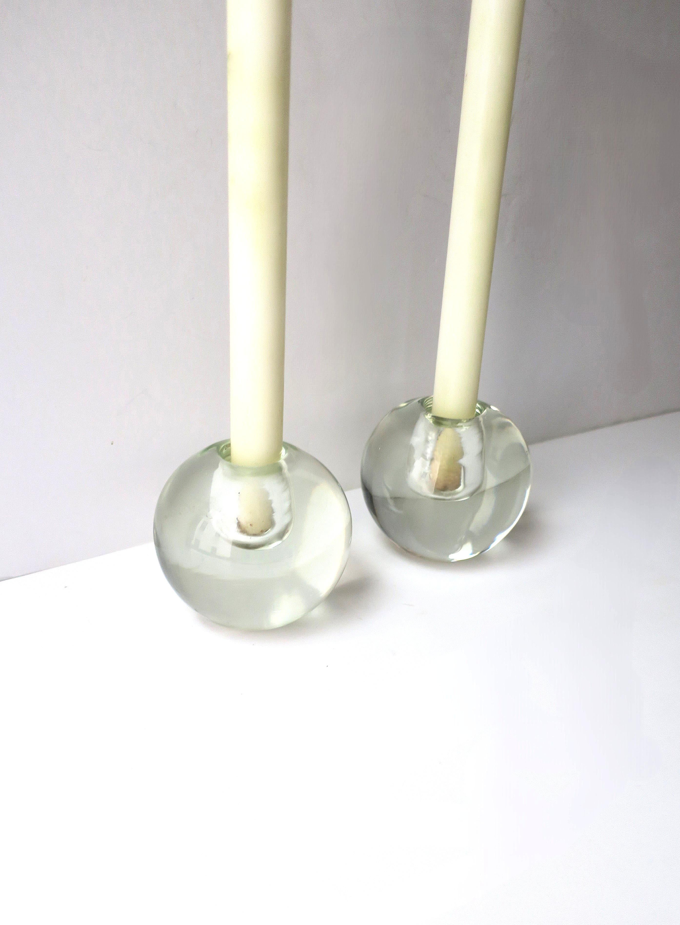 Glass Sphere Candlesticks Holders, Pair For Sale 2