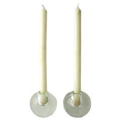 Retro Modern Glass Sphere Candlesticks Holders, Pair