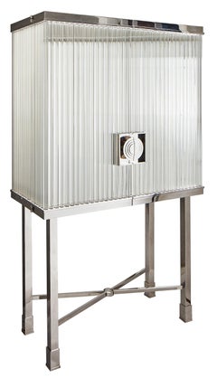 Modern Glass and Steel Dry Bar or Cocktail and Drinks Cabinet, Available Now