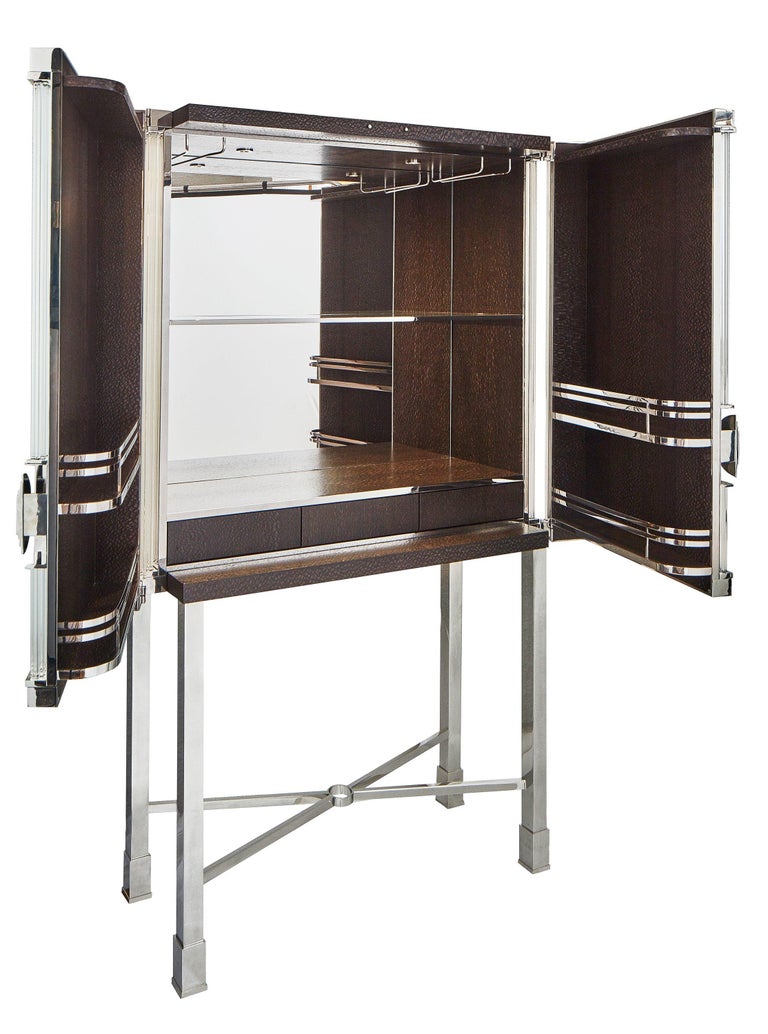 Modern Glass And Steel Dry Bar Or Cocktail And Drinks Cabinet