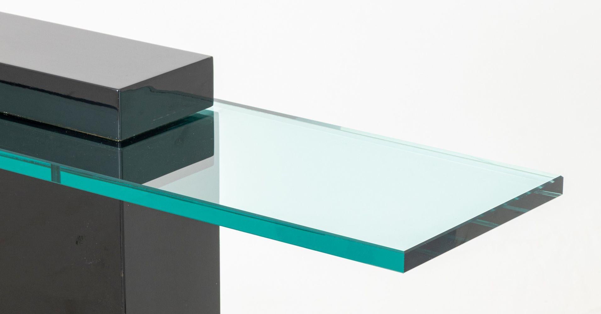 Modern Glass Top Black Lacquered Console Table. 39